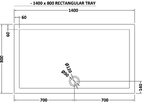 Easy Plumb Rectangular Shower Tray. 1400x800x40mm. technical image