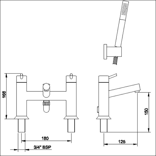 Bath shower mixer with shower kit technical image