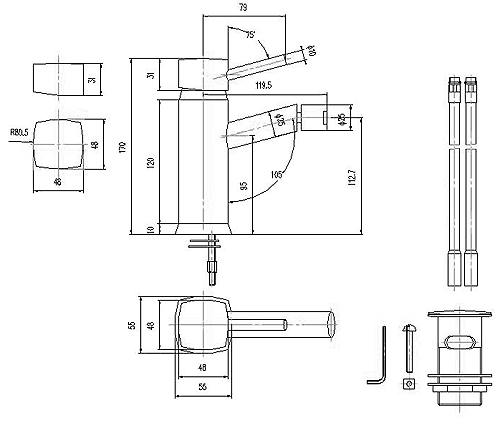 Mono bidet mixer + free sprung basin waste technical image