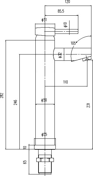 High Rise Basin Mixer Tap (Chrome). technical image