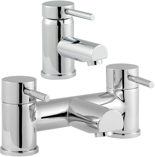 Basin Mixer & Bath Filler Tap Set (Chrome). technical image
