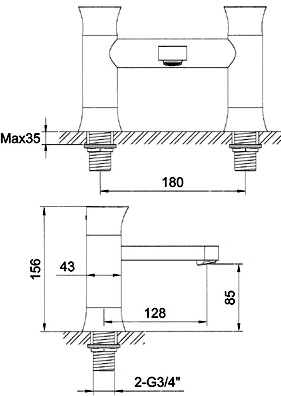 Basin Mixer & Bath Filler Tap Set (Chrome). technical image