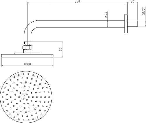 3/4" Thermostatic Shower Valve, Diverter, Head & Slide Rail. technical image