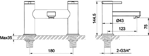 Basin Mixer & Bath Filler Tap Set (Chrome). technical image
