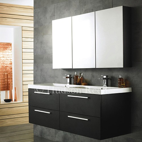 Wall Hung Furniture Set With Double Basin (Black). technical image