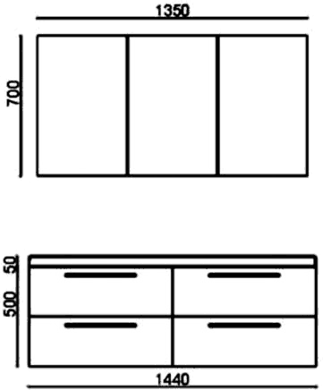 Wall Hung Furniture Set With Double Basin (Black). technical image
