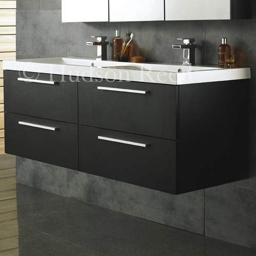 Wall Hung Vanity Unit With Double Basin (Black). 1440x550x500mm. technical image