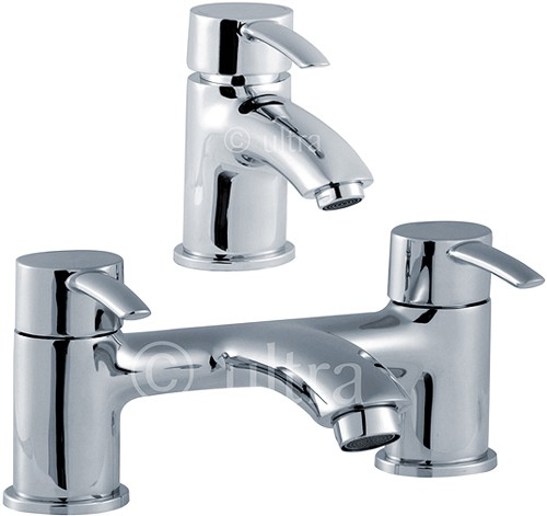 Basin Mixer & Bath Filler Tap Set (Chrome). technical image