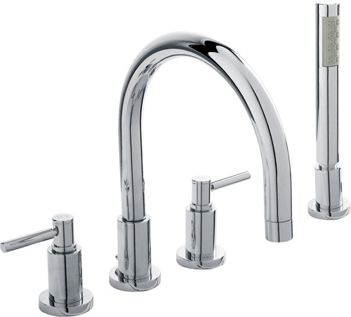4 Tap Hole Bath Shower Mixer Tap With Large Spout & Retainer technical image