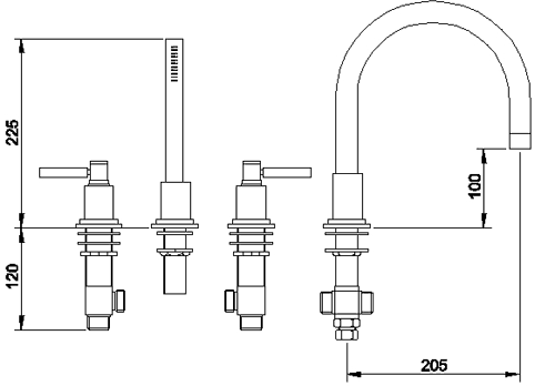 4 Tap Hole Bath Shower Mixer Tap With Large Spout & Retainer technical image