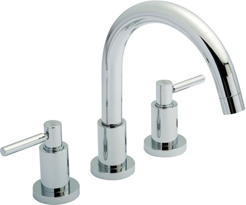 3 Tap Hole Bath Tap With Small Spout & Lever Handles. technical image