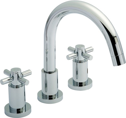 3 Tap Hole Bath Tap With Small Spout & Cross Handles. technical image