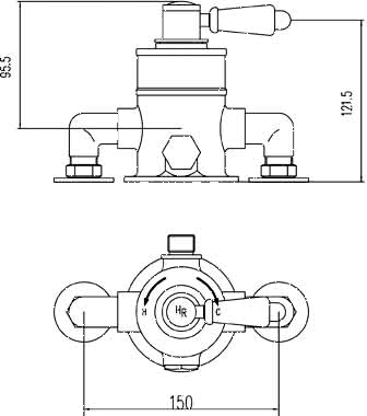 Exposed Thermostatic Shower Valve (TMV3). technical image