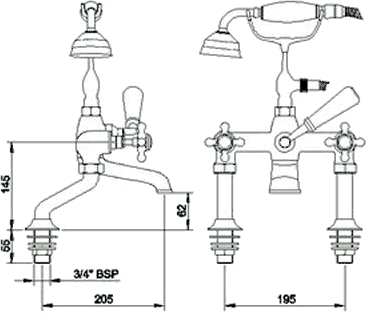 Basin & Bath Shower Mixer Tap Set (Free Shower Kit). technical image