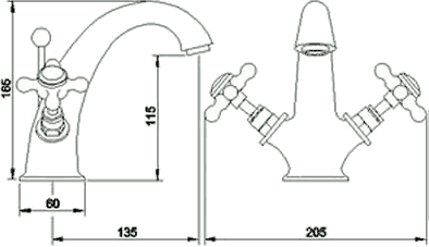 Basin & Bath Shower Mixer Tap Set (Free Shower Kit). technical image