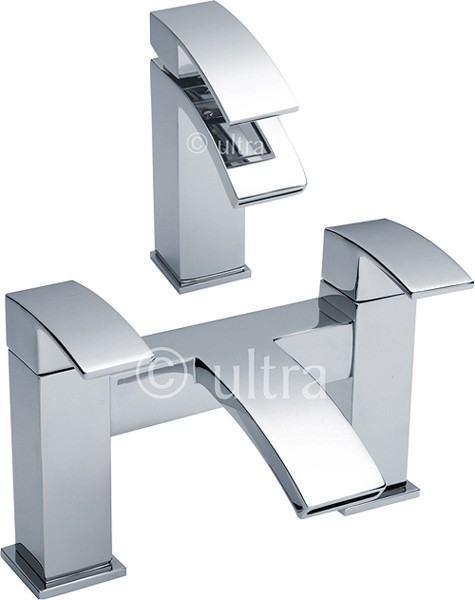 Waterfall Basin Mixer & Bath Filler Tap Set (Chrome). technical image