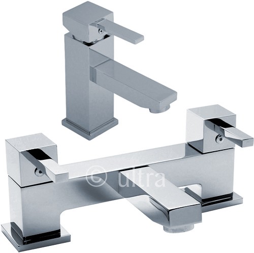 Basin Mixer & Bath Filler Tap Set (Chrome). technical image