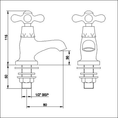 Basin Taps (Pair, Chrome) technical image