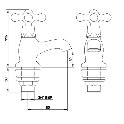 Bath Taps (Pair, Chrome) technical image