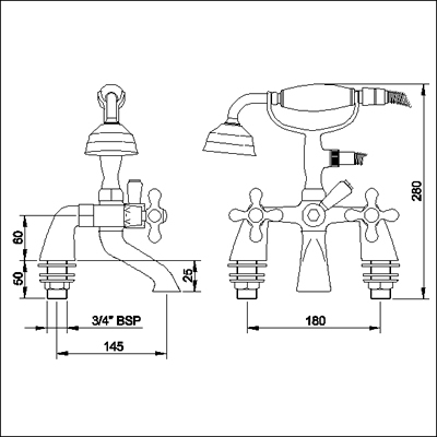Bath Shower Mixer with Large Handset (Chrome) technical image