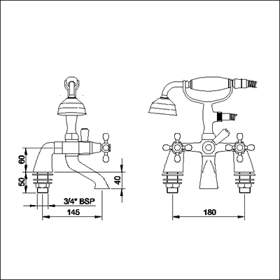 Bath Shower Mixer with Large Handset (Chrome) technical image