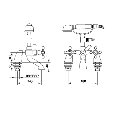 Bath Shower Mixer with Small Handset (Chrome) technical image