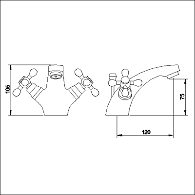 Mono basin mixer tap (Chrome). technical image