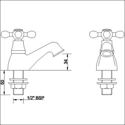 Basin Taps (Pair, Chrome) technical image