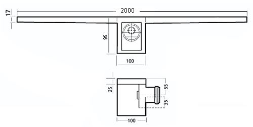 Rectangular Wetroom Shower Drain With Side Outlet. 2000mm. technical image