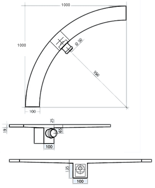 Quadrant Wetroom Shower Drain With Side Outlet. 1000mm. technical image