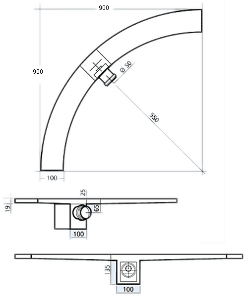 Quadrant Wetroom Shower Drain With Side Outlet. 900mm. technical image