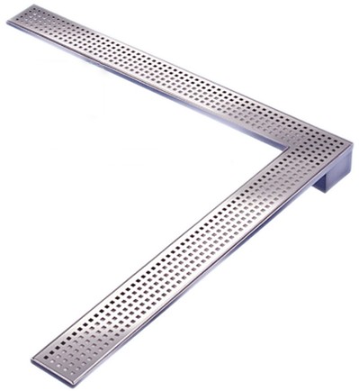 Wetroom Corner Shower Drain With Side Outlet. 1000mm. technical image