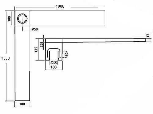 Wetroom Corner Shower Drain With Side Outlet. 1000mm. technical image