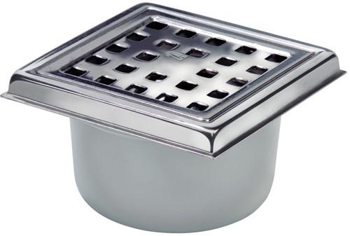 Wetroom Gully, Stainless Steel Grate, Bottom Outlet. 100mm. technical image
