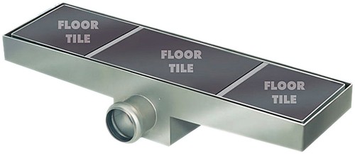 Stainless Steel Wetroom Tile Channel With Side Outlet. 1020mm. technical image