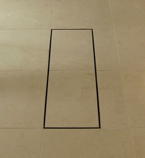 Stainless Steel Wetroom Tile Channel With Side Outlet. 815mm. technical image