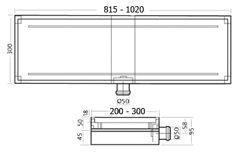 Stainless Steel Wetroom Tile Drain With Frame. 910x300mm. technical image