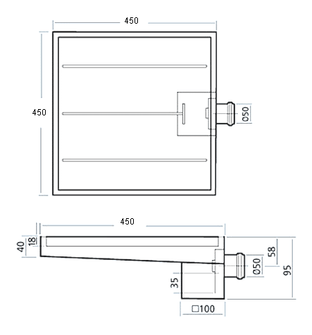 Stainless Steel Wetroom Tile Gully With Side Outlet. 450mm. technical image