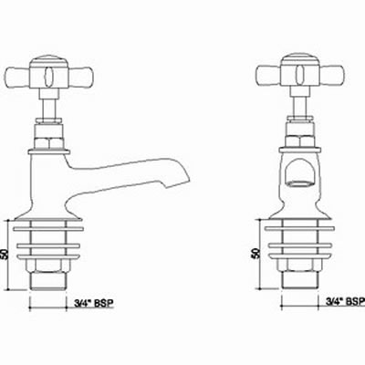 Long Nose Bath taps (Pair, Chrome) technical image