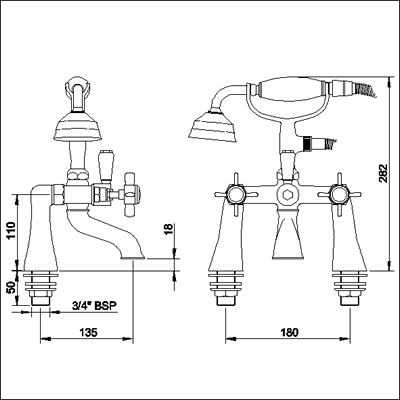 1/2" Bath Shower Mixer (Gold, Special Order) technical image