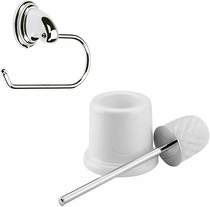 Bristan Java Toilet Brush & Toilet Roll Holder Set (Chrome & White).