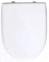 Aspen White top loading toilet seat and cover with chrome hinges.