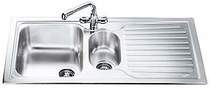 Smeg Sinks Cucina 1.5 Bowl Stainless Steel Kichen Sink, Right Hand Drainer.