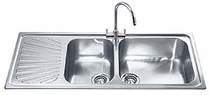 Smeg Sinks 2.0 Bowl Stainless Steel Kitchen Sink With Left Hand Drainer.