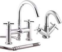 Hudson Reed Kristal Basin & Bath Shower Mixer Tap Set (Free Shower Kit).