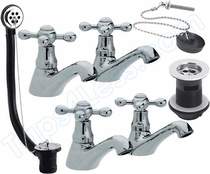 Viscount Tap Pack With Basin Taps, Bath Taps And Wastes.