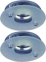 Lights 2 x Mains 240V chrome lightglass halogen downlighter with lamp.