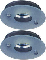 Lights 2 x Mains 240V satin lightglass halogen downlighter with lamp.
