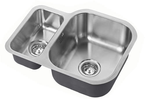 1810 Undermounted Two Bowl Kitchen Sink With Kit (Satin, 590x451mm).