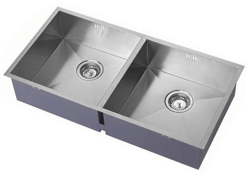 1810 Undermounted Two Bowl Kitchen Sink With Kit (Satin, 825x400mm).